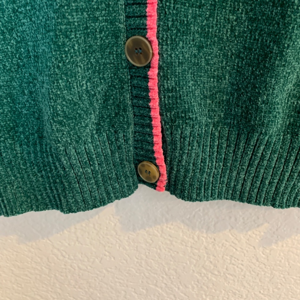 Belle by Kim Gravel Tippity Topsy Green Pink Chenille Cardigan XXS Sweater NWOT - Picture 10 of 15
